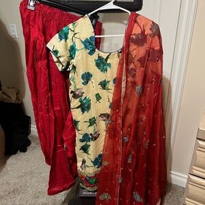 Floral Cream and Red Traditional Outfit